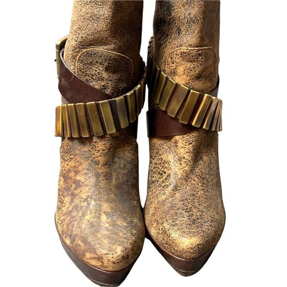 Rare! Michael Kors Brown Stiletto Platform Leather Boots - Picture 2 of 16